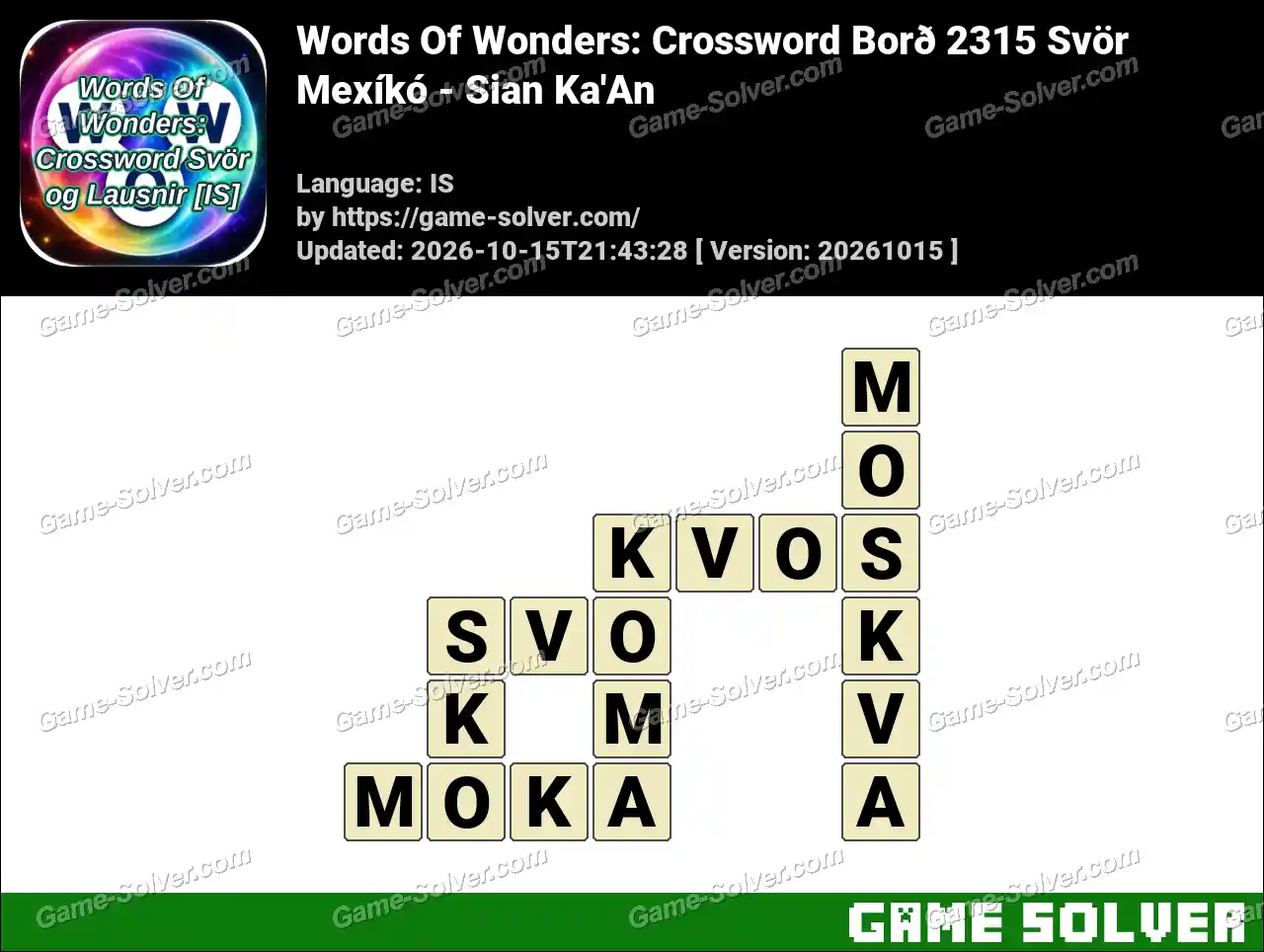 Words Of Wonders: Crossword Borð 2315 Svör – Mexíkó – Sian Ka’An